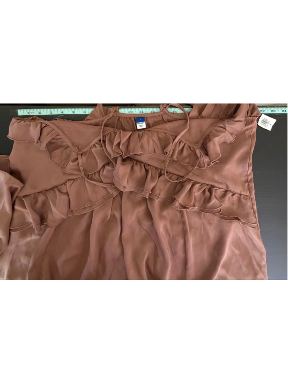 NWT Old Navy Ruffled Satin Boho Maxi Dress Warm Taupe Brown Size L - Picture 8 of 8